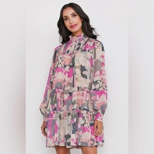 NWT FATE Abstract Glitter Dot Print Smocked Tired Dress Sizes Medium